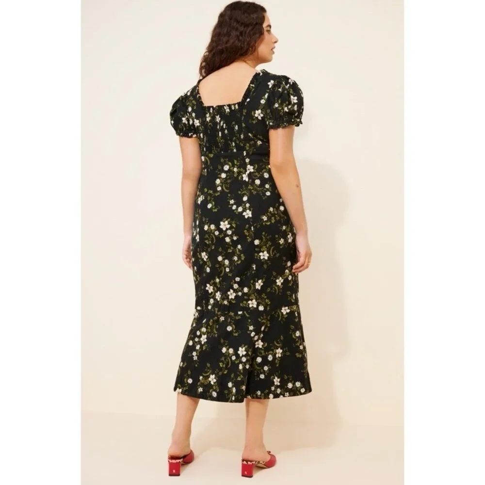 NWT Size 1X - Anthropologie Linen Blend smocked Puff-Sleeve Midi Dress ( US$178) - Picture 6 of 15
